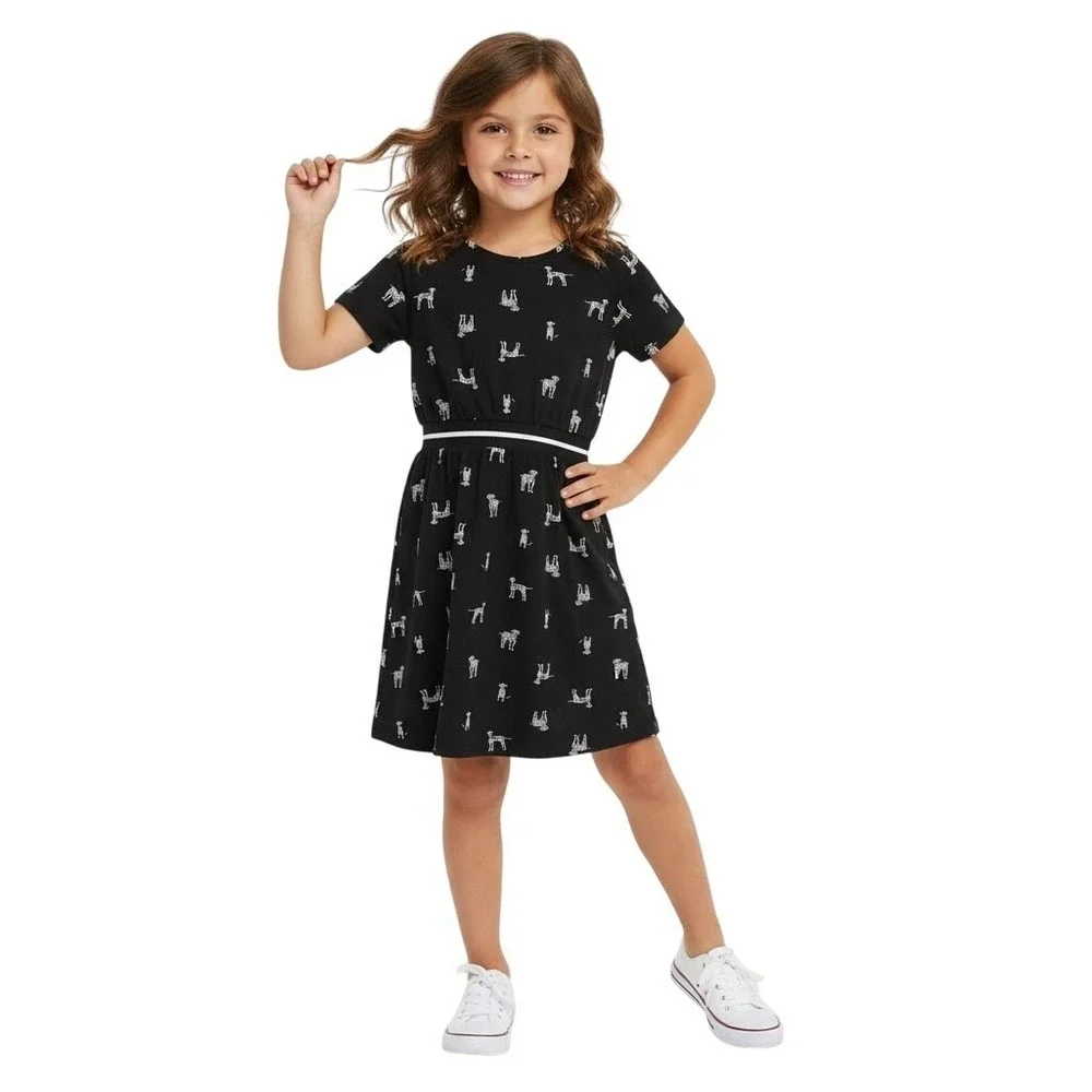 Old Navy Girls Rounder Dress Dalmatian Print Black White Size 6 New Fit Flare